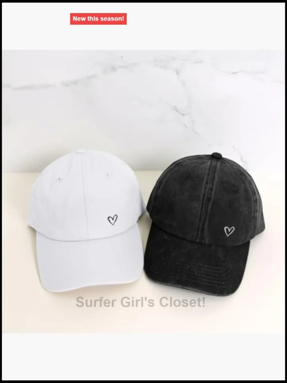 Vintage Distressed Adjustable Baseball Cap - Embroidered Heart Design Low